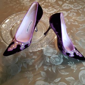 Velvet with satin and embroidery detail stilettos